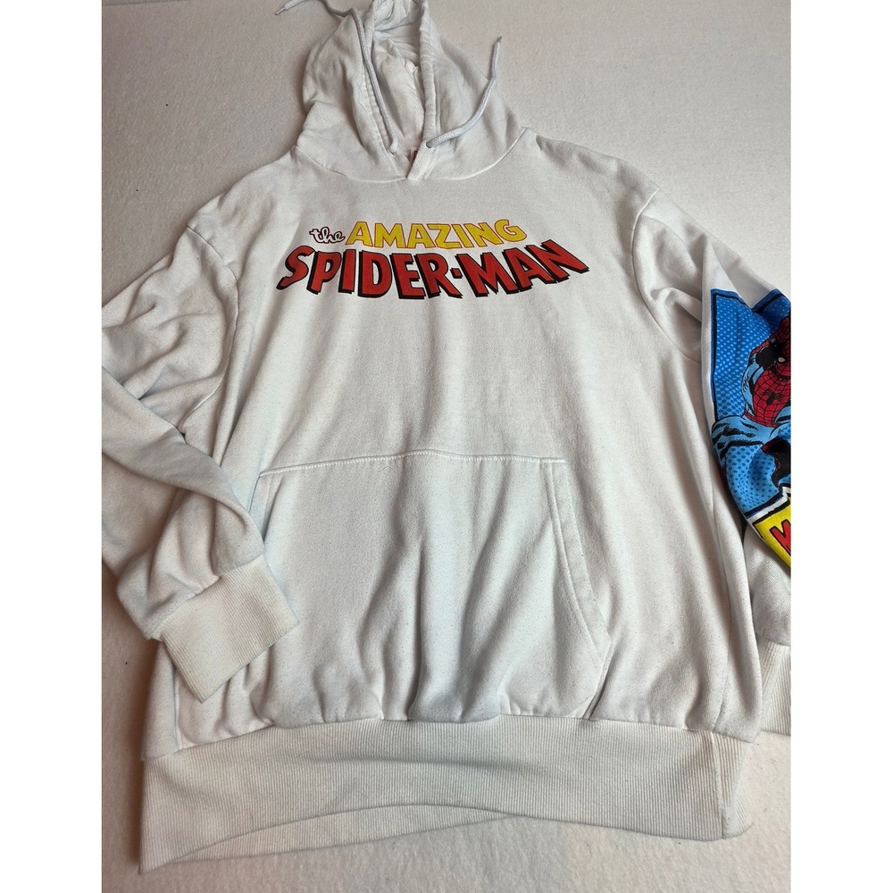 Marvel The Amazing Spider-Man White Graphic Hoodie Mens Medium Comic Pullover